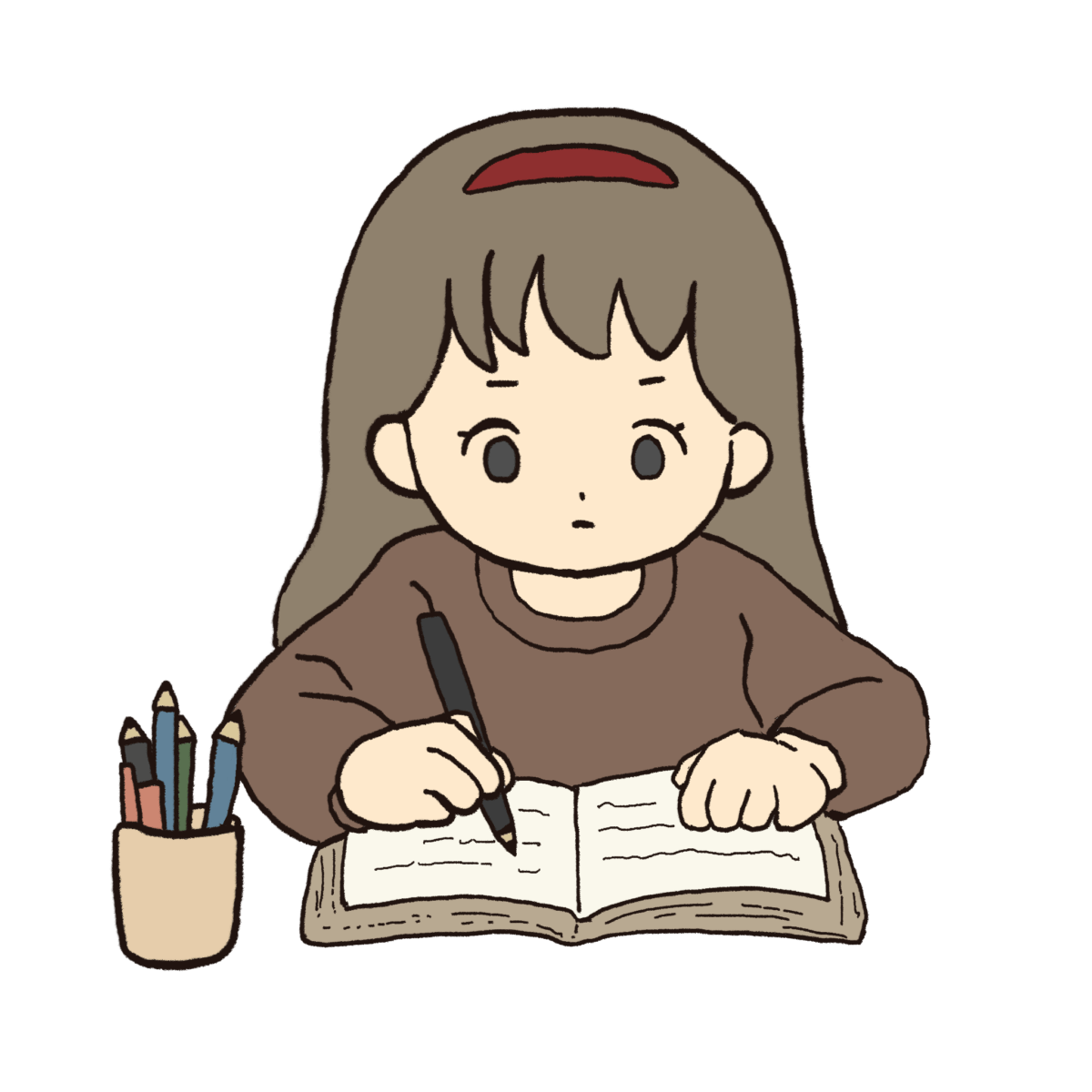 ノートに一生懸命何かを書く女の子