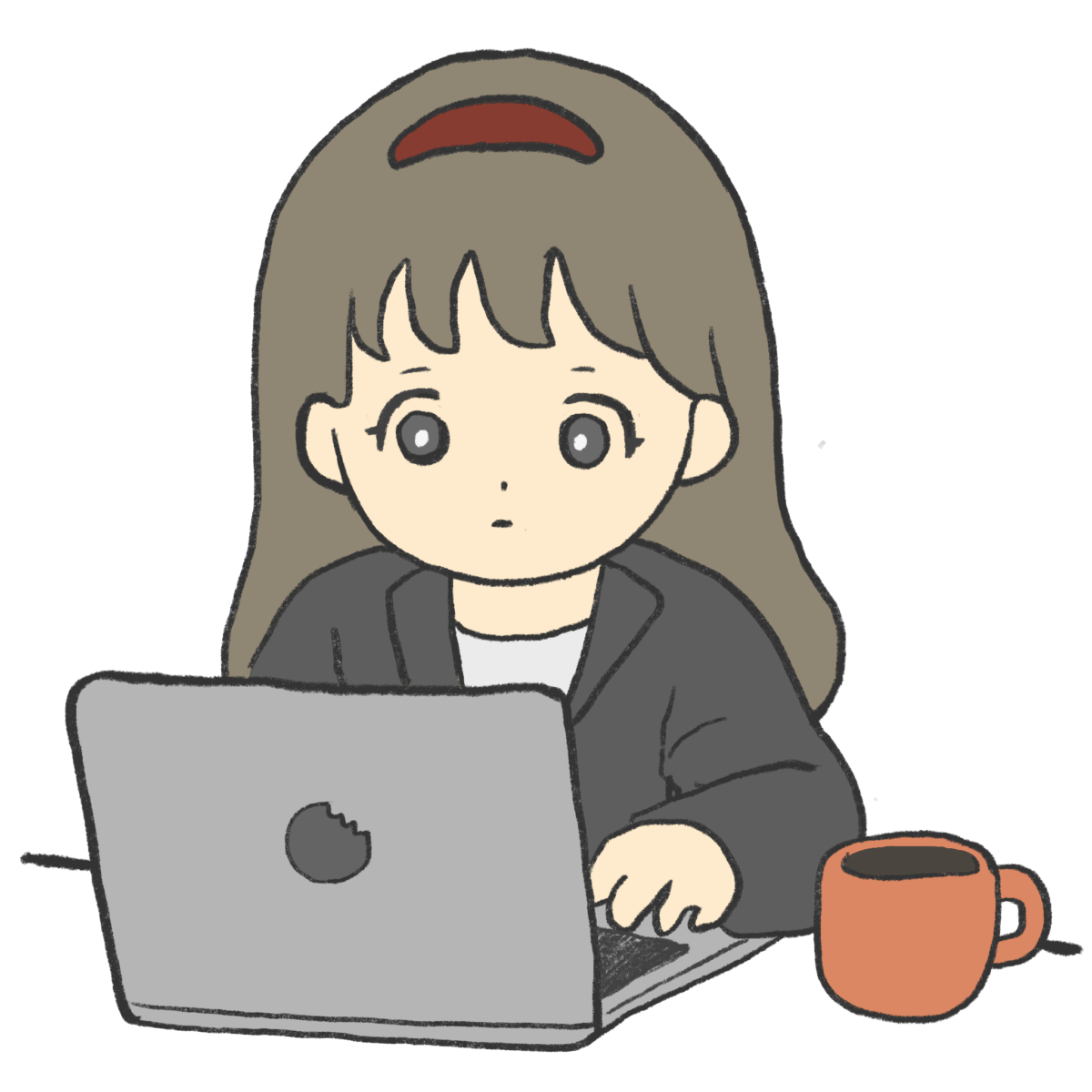 仕事をする女の子とコーヒー